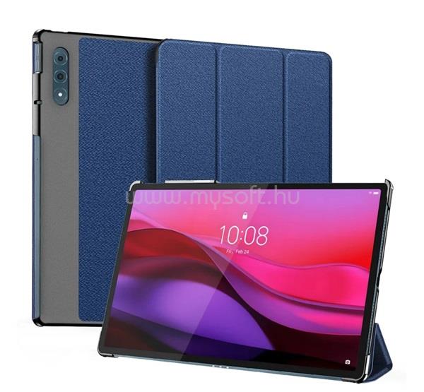 DUX DUCIS Lenovo Yoga Tab Plus DOMO tok álló, bőr hatású aktív FLIP, textil minta, SÖTÉTKÉK