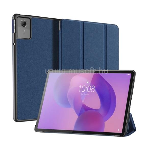 DUX DUCIS Lenovo Idea Tab / Idea Tab DOMO tok álló, bőr hatású aktív FLIP, textil minta, SÖTÉTKÉK