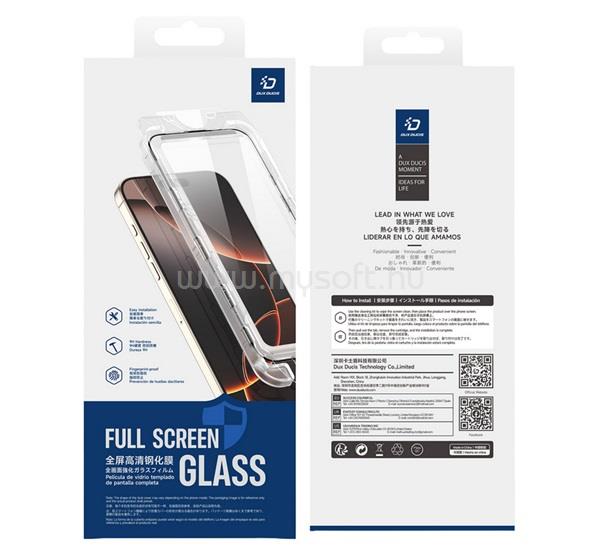 DUX DUCIS iPhone 17e / 16e DUX DUCIS ROGA képernyővédő üveg 2.5D, 9H + segédkeret, FEKETE