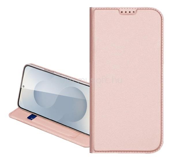 DUX DUCIS Samsung S25 SKIN PRO tok álló, bőr hatású FLIP, asztali tartó, RÓZSASZÍN