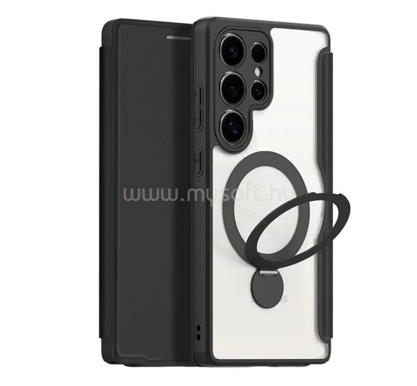 DUX DUCIS Samsung S25 Ultra SKIN X PRO tok álló, bőr hatású FLIP, MagSafe, FEKETE