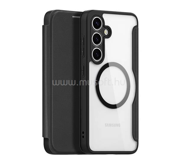 DUX DUCIS Samsung S25 Plus SKIN X PRO tok álló, bőr hatású FLIP, MagSafe, FEKETE