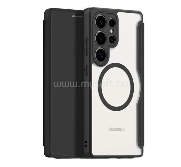 DUX DUCIS Samsung S25 Ultra SKIN X PRO tok álló, bőr hatású FLIP, MagSafe, FEKETE