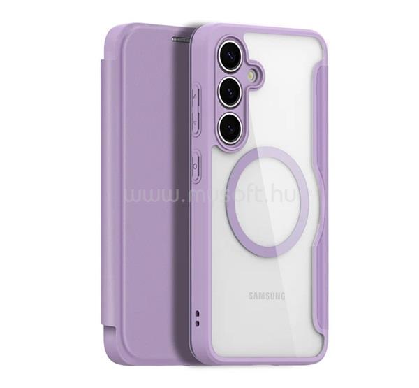 DUX DUCIS Samsung S25 SKIN X PRO tok álló, bőr hatású FLIP, MagSafe, LILA