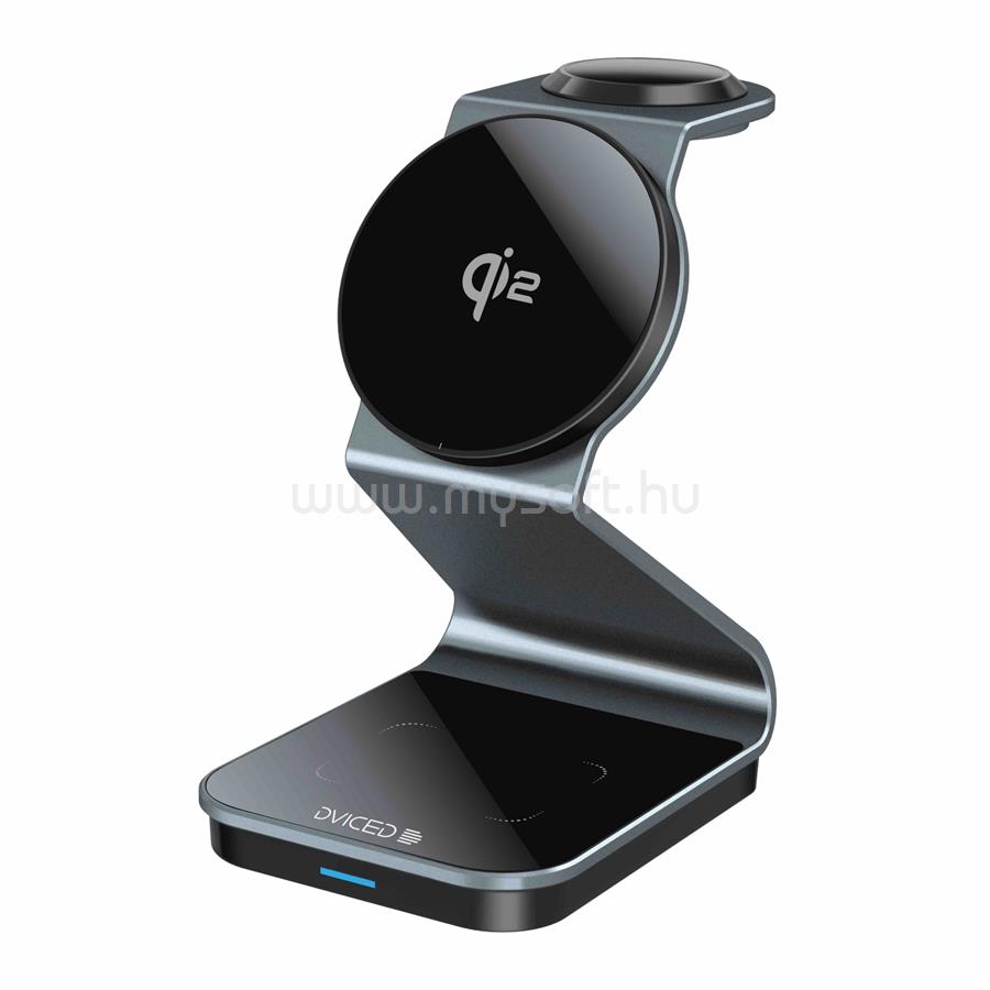 DVICED 3-in-1 Magnetic Qi2 wireless charger stand w cable, wall charger - Tarnish gray