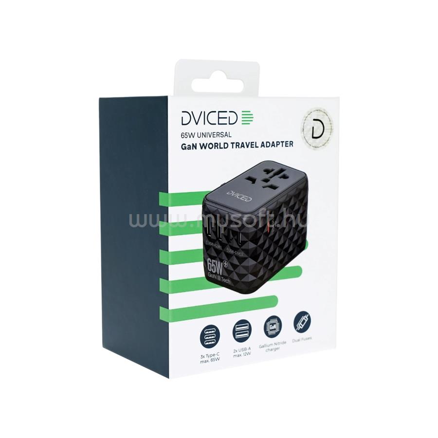 DVICED Universal travel adapter 65W GaN - Black