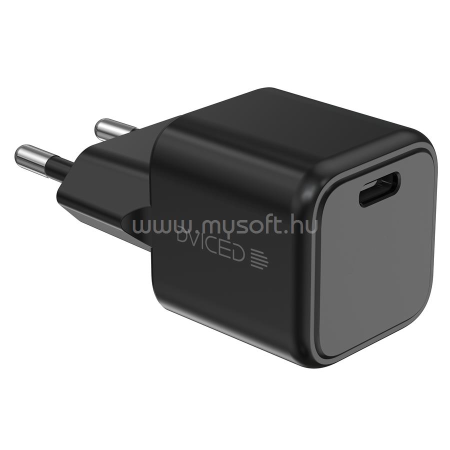 DVICED Wall charger 30W GaN USB-C EU w cable - Black