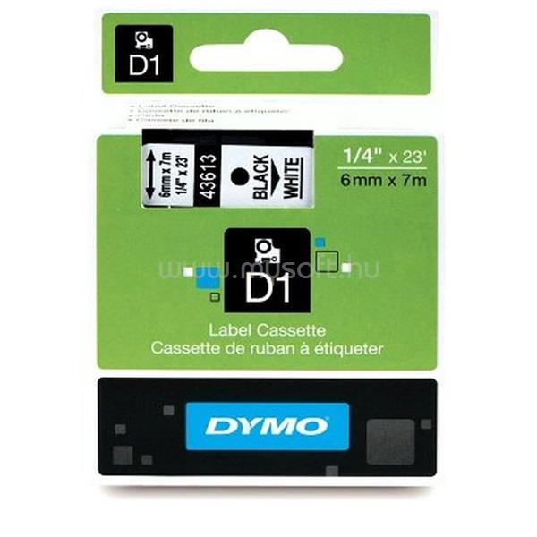 DYMO D1 6mmx7m fehér/fekete feliratozógép szalag