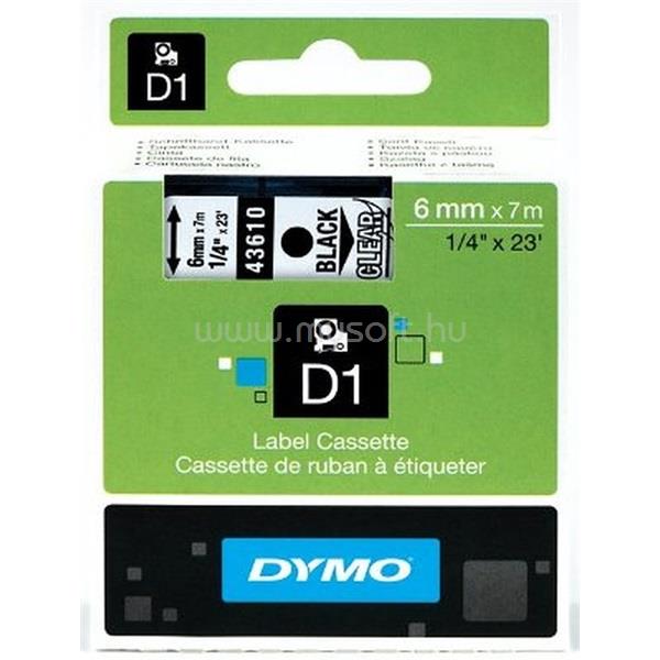 DYMO D1 6mmx7m fekete/áttetsző feliratozógép szalag