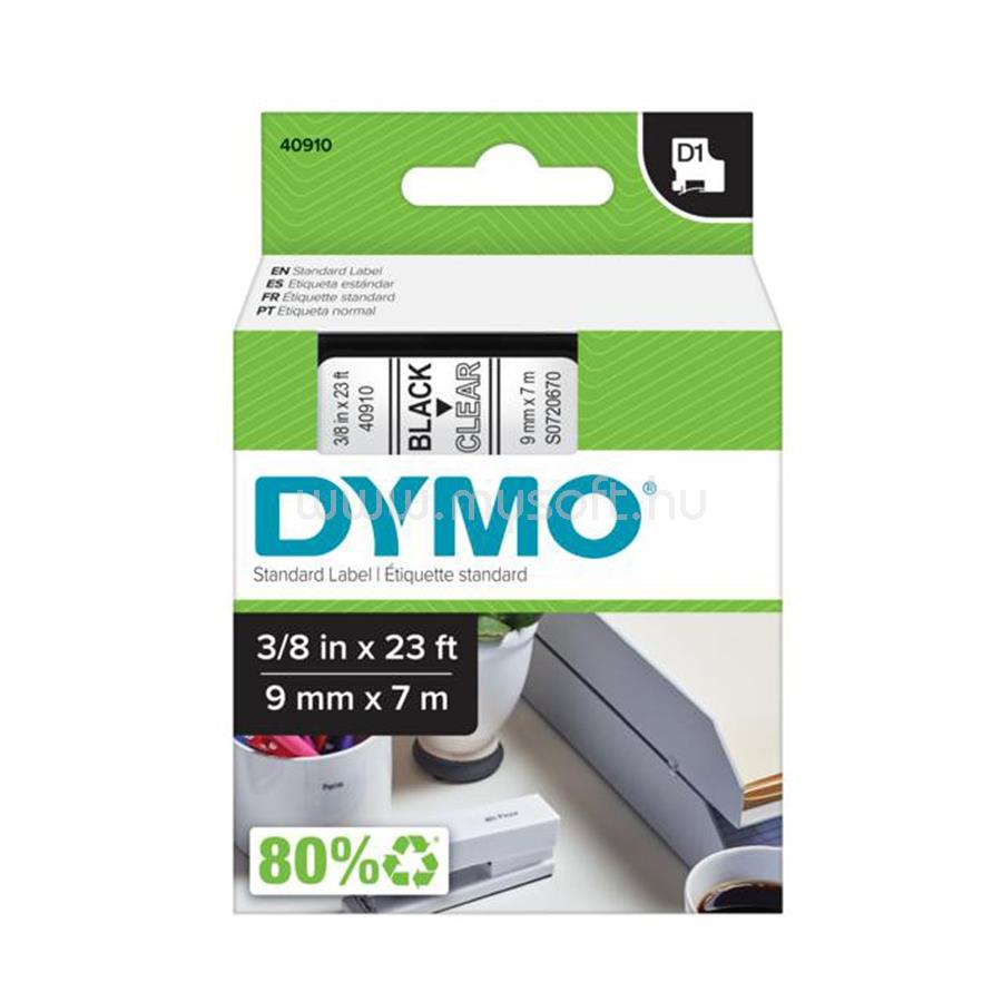 DYMO Feliratozógép szalag D1 S0720670/40910 9mmx7m, ORIGINAL, fekete/víztiszta