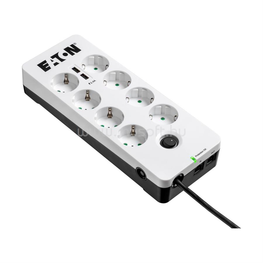 EATON ProtectionBox 8, 8×DIN túlfesz-védő aljzat + 2xUSB + RJ11