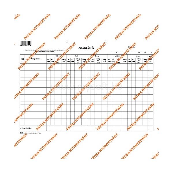 EGYEB BELFOLDI C.60-5 A4 5napos fekvő "Jelenléti ív szabadlap" nyomtatvány