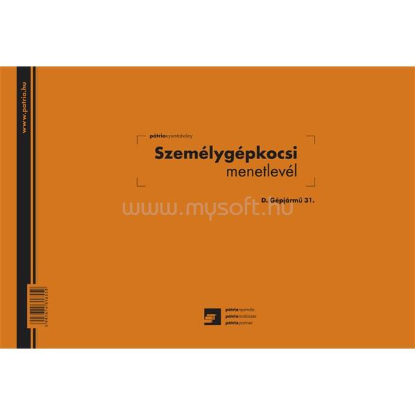 EGYEB BELFOLDI D.GEPJ.31 100 lapos tömb A4 fekvő "Személygépkocsi menetlevél" nyomtatvány