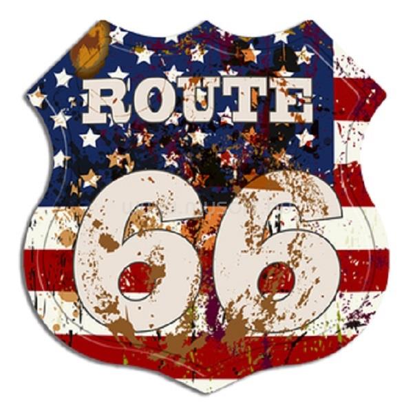 EGYEB BELFOLDI PF ROUTE 66-USA Flag 30x30 cm-es retro dekor fémtábla