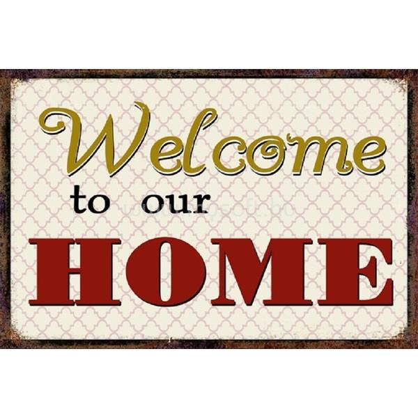 EGYEB BELFOLDI PF Welcome to our home 20x30 cm-es retro dekor fémtábla