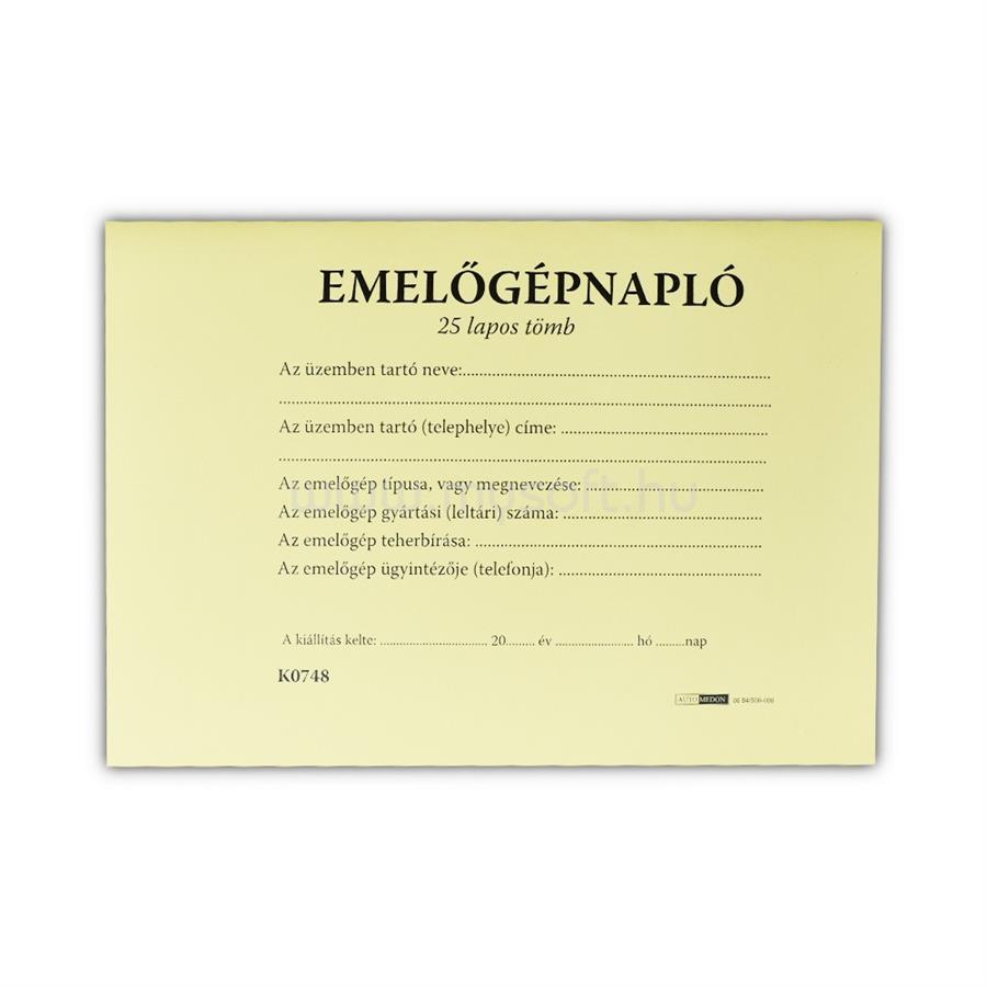 EGYÉB Emelőgépnapló 24 lapos A/5 fekvő D.E.938