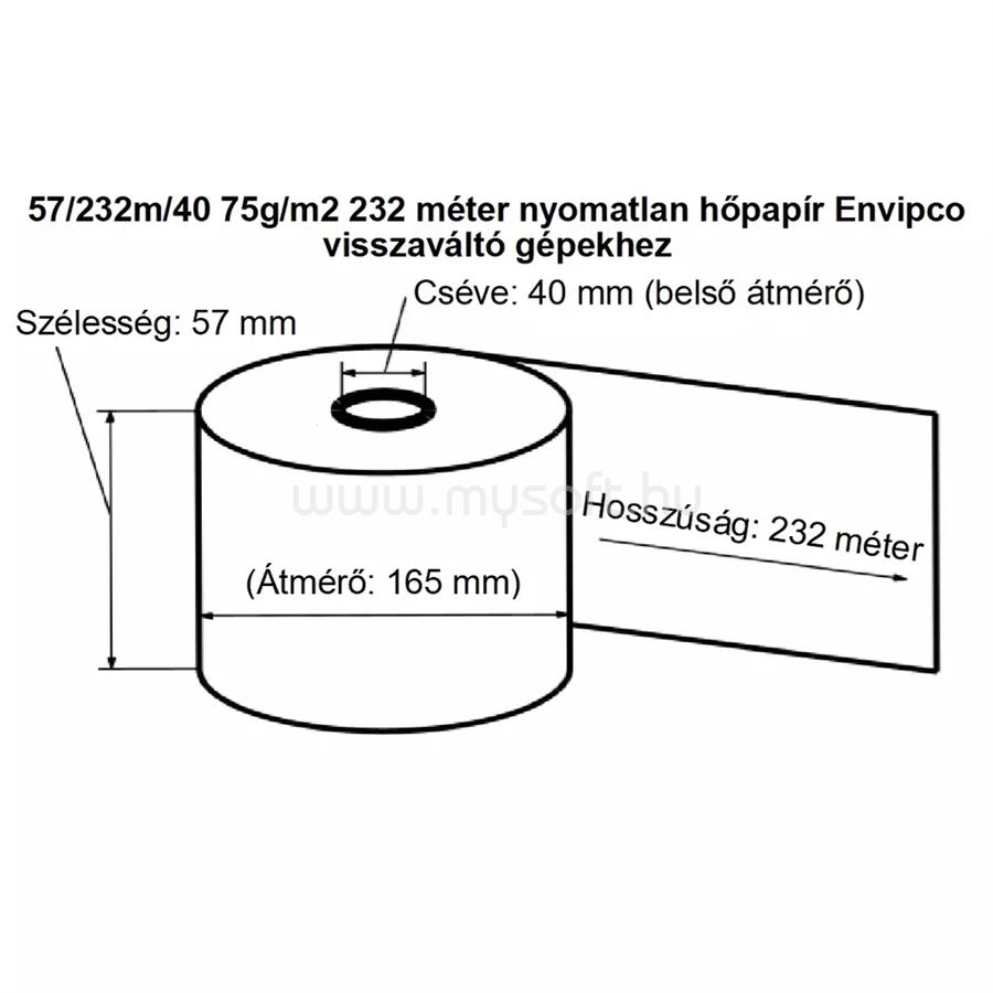 EGYÉB Hőpapír 57mm széles, 232fm hosszú, cséve 40mm, BPA mentes nyomatlan, ENVIPCO MOHU visszaváltó gépekhez