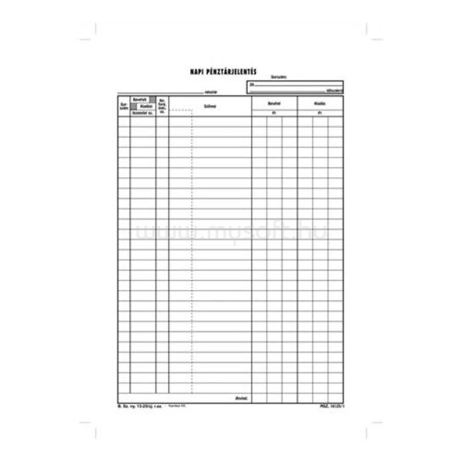 EGYÉB Napi pénztárjelentés A4, 25x2+2 lapos tömb B.13-25/VX