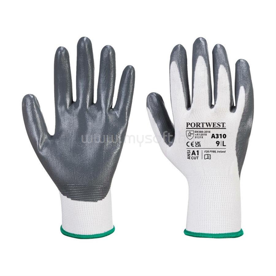 EGYÉB Védőkesztyű PU tenyérmártással nylon S-es méret A310 Portwest szürke-fehér