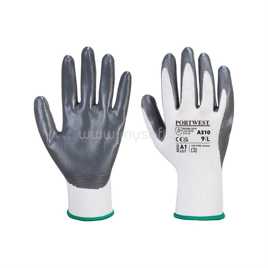 EGYÉB Védőkesztyű PU tenyérmártással nylon XXL-es méret  A310 Portwest szürke-fehér