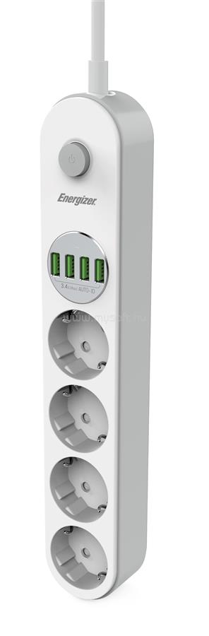ENERGIZER EPB2500W00EU hálózati elosztó 4 hálózati és 4 USB(töltő) aljzattal, túlfeszültség védett, 2m kábel
