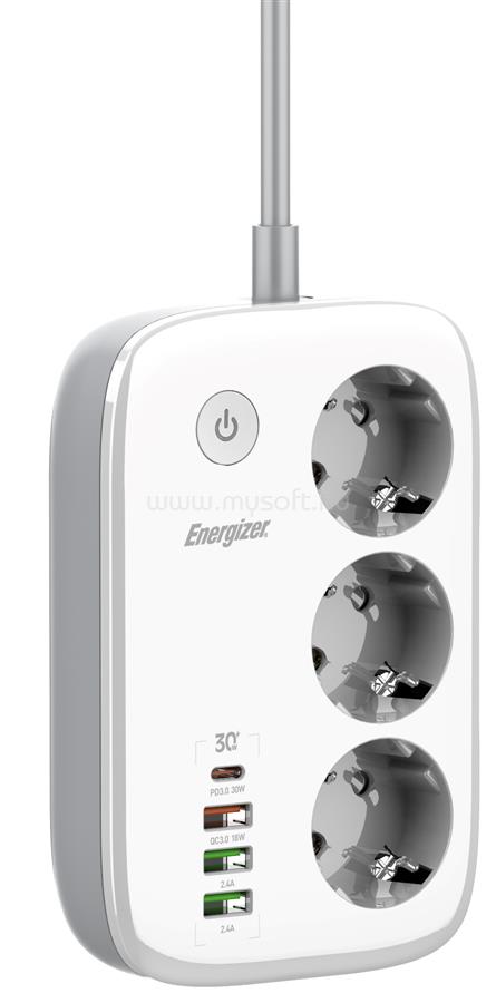 ENERGIZER EPB2500W02EU Wi-Fi  vezérelhetőségű hálózati elosztó, 30W-os PD (USB) gyorstöltéssel és túlfeszültség védelemmel