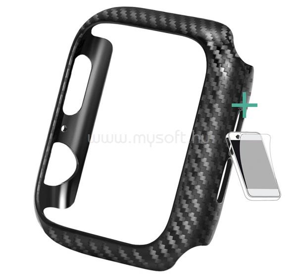 ENKAY Apple Watch Series SE 3 44mm / SE 2 44mm / SE 44mm szilikon keret karbon minta + képernyővédő fólia FEKETE