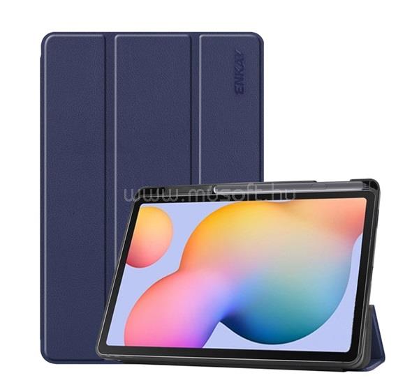 ENKAY Samsung Tab S6 Lite 10.4 LTE / Tab S6 Lite 10.4 WIFI ENKAY tok álló, bőr hatású aktív FLIP, ceruza tartó, SÖTÉTKÉK