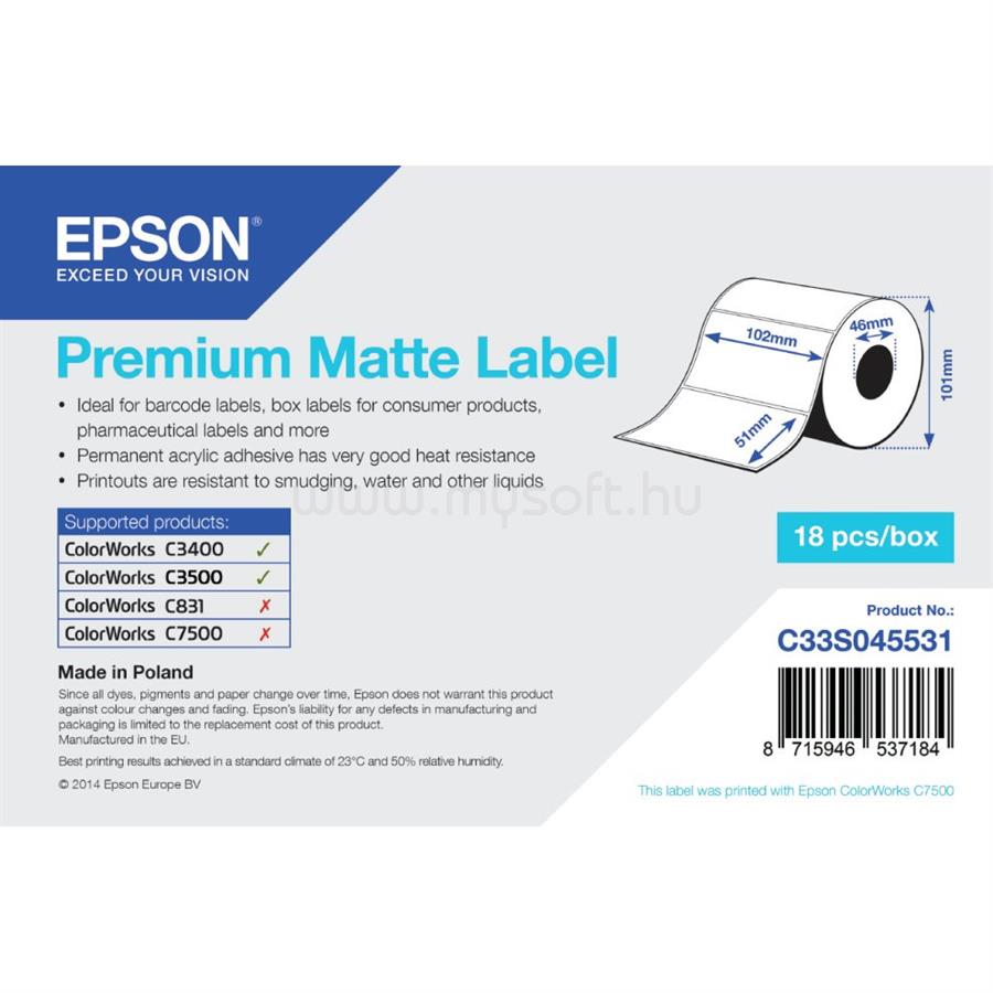EPSON 102mm*51mm matt címke