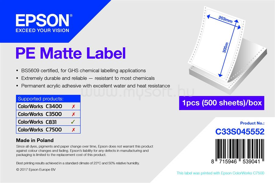 EPSON 203mm*305mm, 500 inkjet címke