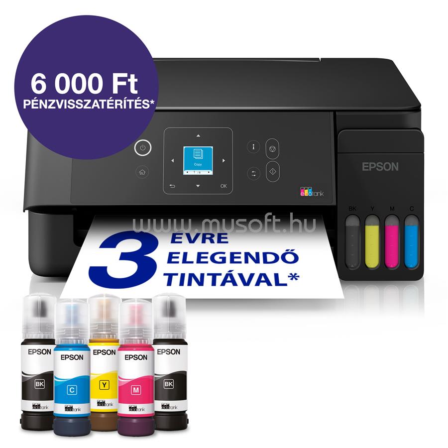 EPSON EcoTank L3361 színes multifunkciós tintasugaras tintatartályos nyomtató (8300/6500 oldalra elegendő tintával)