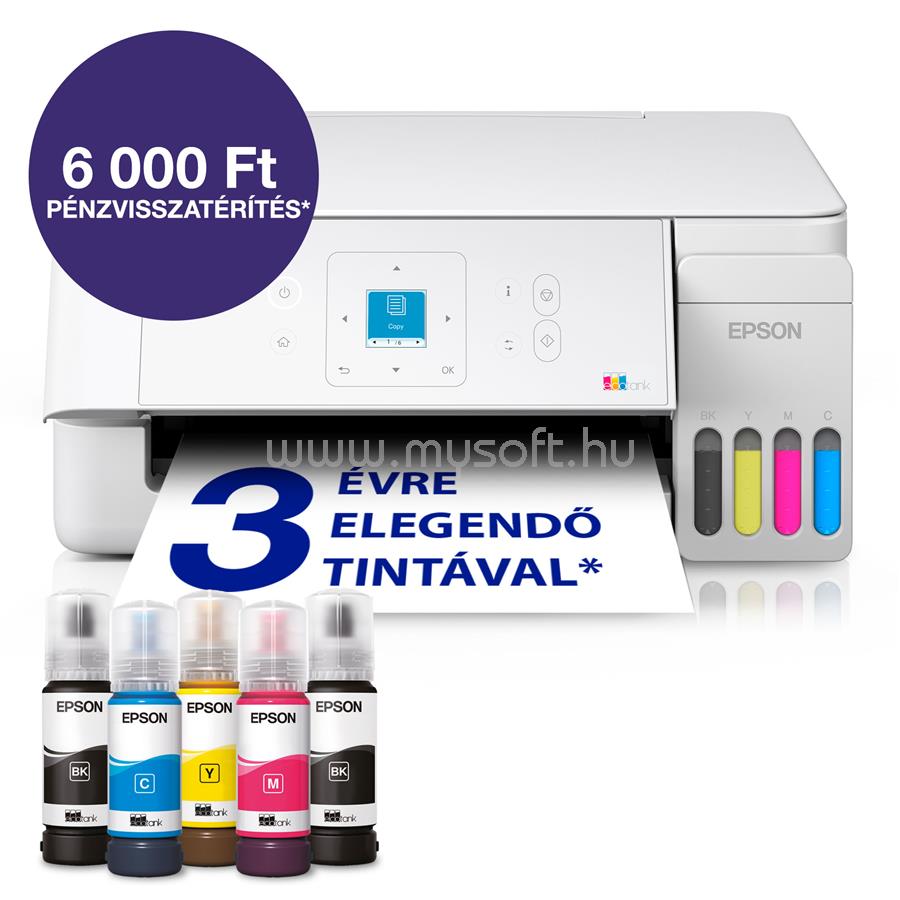 EPSON EcoTank L3366 színes multifunkciós tintasugaras tintatartályos nyomtató (8300/6500 oldalra elegendő tintával)