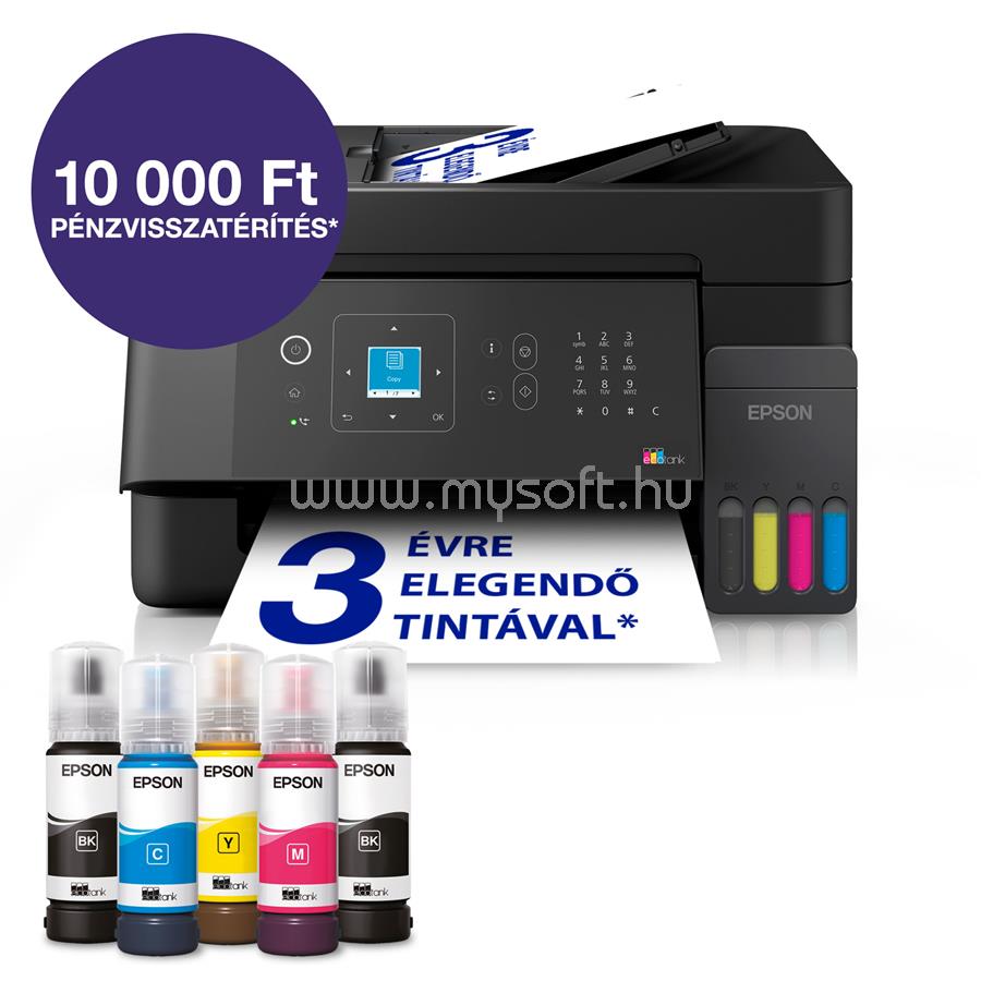 EPSON EcoTank L5390 színes multifunkciós tintasugaras tintatartályos nyomtató (8300/6500 oldalra elegendő tintával)