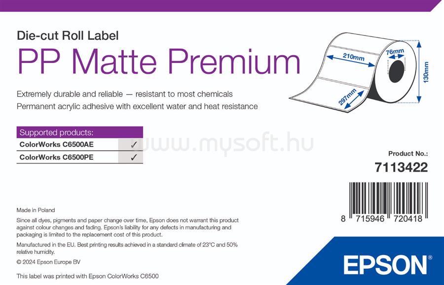 EPSON 210mmX297 mm matt 184 címke
