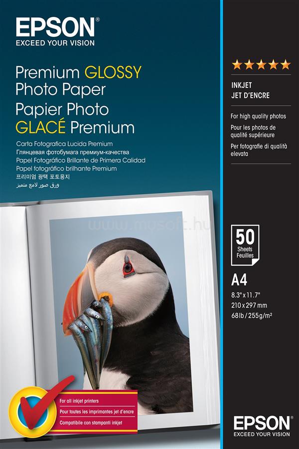 EPSON Prémium fényes fotópapír A4, 50 lap, 255g