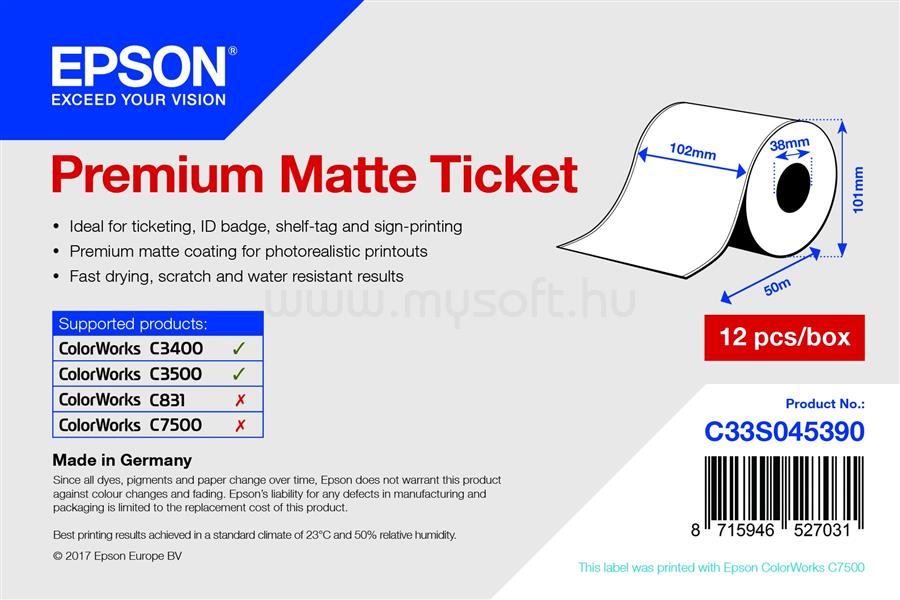EPSON 102mm x 50m prémium tintasugaras címke