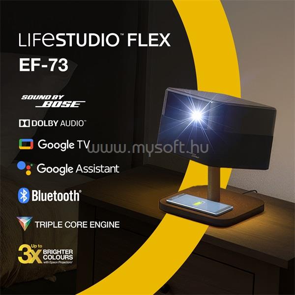 EPSON Projektor - Lifestudio Flex - EF-73 Éjfekete (3LCD, 4K Pro-UHD, 16:9, 1000 AL, 5000000:1, HDMI/USB/WiFi/Bluetooth)