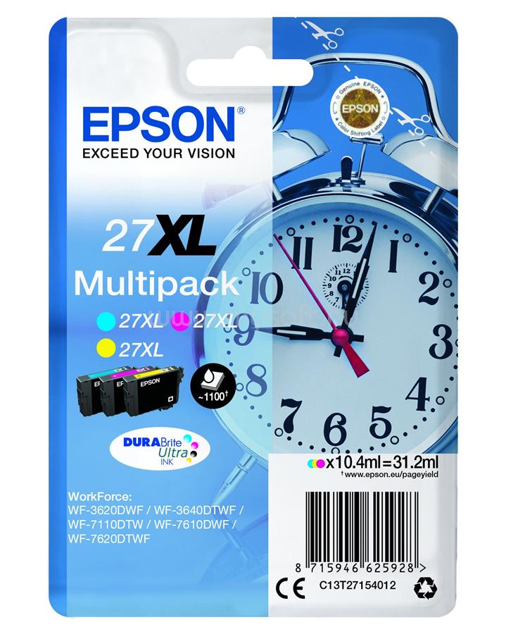 EPSON 27XL Eredeti cián/bíbor/sárga Vekker DURABrite Ultra extra nagy kapacitású multipakk tintapatronok (3x1100 oldal)