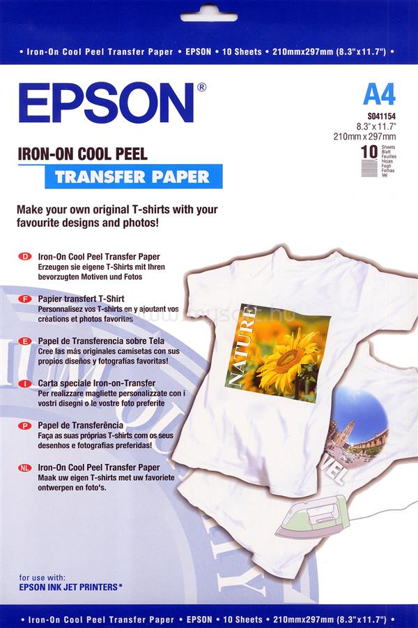 EPSON Vasalható fotópapír A4, 10 lap, 124g
