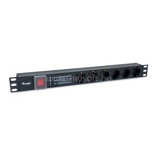 EQUIP 333317 hálózati elosztó (Schuko, 6 Schuko, túlfeszültség védett, Rack 1U, 1,8m kábel, fekete)
