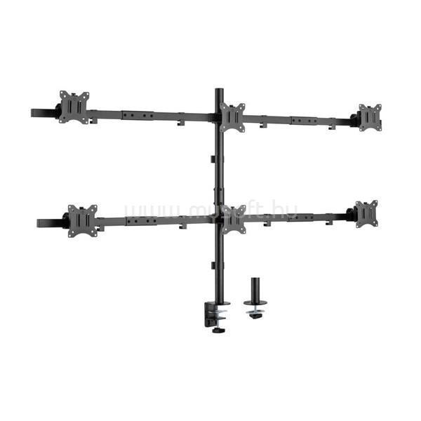 EQUIP 650160 asztali monitor konzol (13"-27", 6 monitor, dönthető, forgatható, állítható magasság Max.: 3x7kg, fekete)