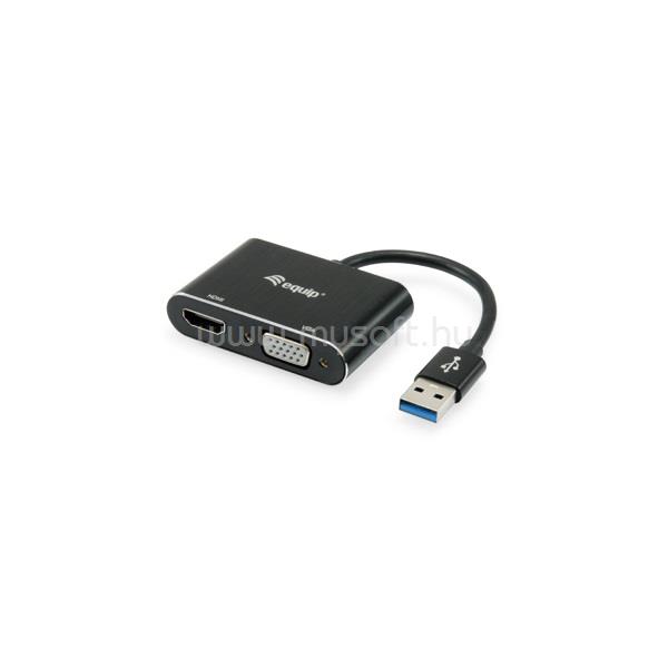 EQUIP Átalakító Kábel - 133386 (USB3.0 - VGA+HDMI, apa/anya, 1920x1080/60Hz, fekete)