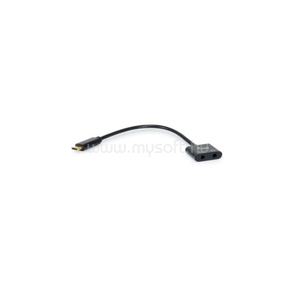 EQUIP Átalakító Kábel - 133469 (USB-C - 2x 3,5 mm jack, DAC, 15 cm,  fekete)
