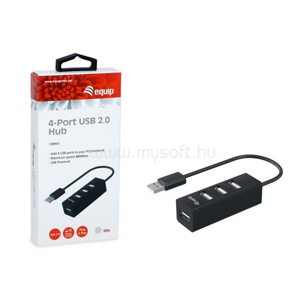 EQUIP Equip-Life USB Hub - 128955 (4 Port, USB2.0, USB tápellátás, kompakt dizájn, fekete)
