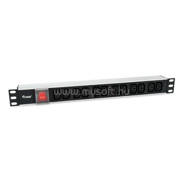 EQUIP Hálózati Elosztó - 333318 (Schuko, 12x C13, Rack 1U, 1,8m kábel, fekete)