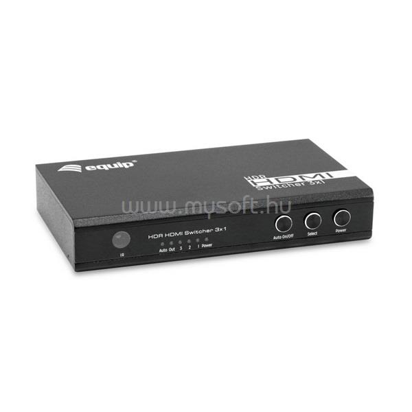 EQUIP HDMI Switch - 332725 (1x Bemenet, 3x Kimenet, USB tápellátás, aluminium, fekete)
