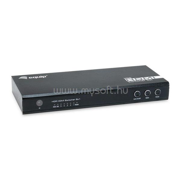 EQUIP HDMI Switch - 332726 (1x Bemenet, 5x Kimenet, USB tápellátás, aluminium, fekete)