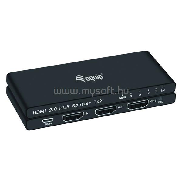 EQUIP HDMI Video-Splitter - 332716 (2 port, HDMI2.0, 3D, 4K/60Hz, HDR/HDCP Ready, fekete)
