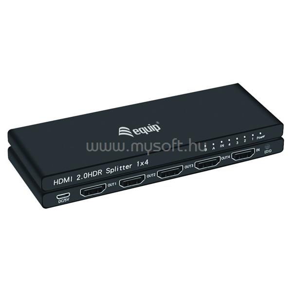 EQUIP HDMI Video-Splitter - 332717 (4 port, HDMI2.0, 3D, 4K/60Hz, HDR/HDCP Ready, fekete)