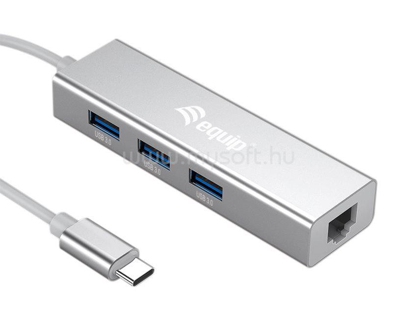 EQUIP Notebook dokkoló - 133481 (Bemenet: USB-C, Kimenet: 3x USB3.0/RJ45(Gigabit))